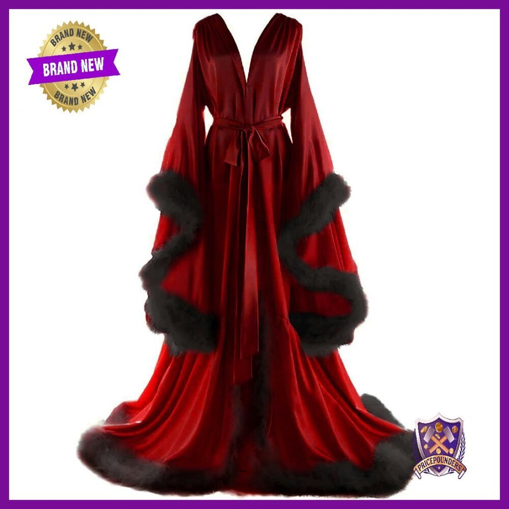 Feather Bridal Robe Silk Kimono Nightgown Maternity Photoshoot Lingerie